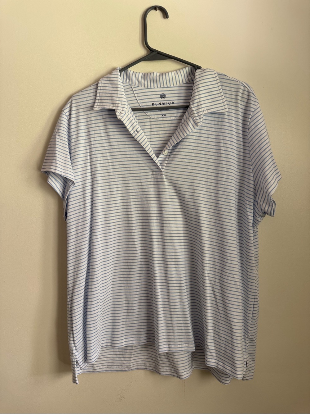 Renwick Women’s White & Light Blue Striped Short-Sleeve 100% Pima Cotton Polo